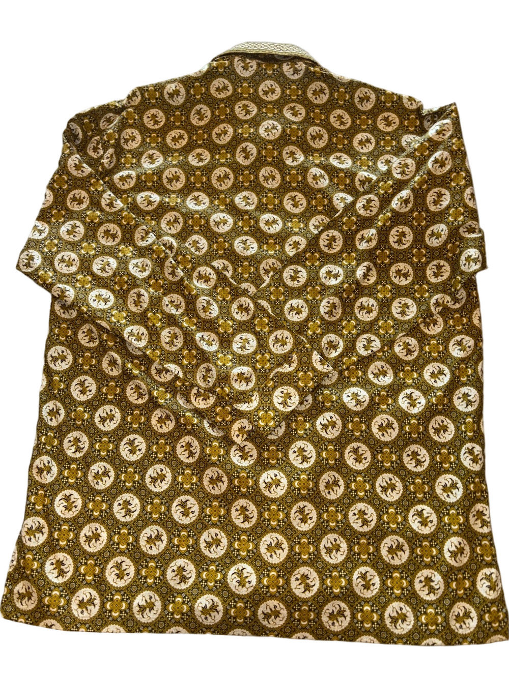 Vintage ADRM Dua Sekawan Indonesian Batik Shirt Mens 3L Brown Gold Button Front - Picture 7 of 7